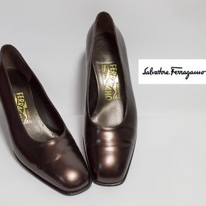 Salvatore Ferragamo Bronze Pumps, Size 7